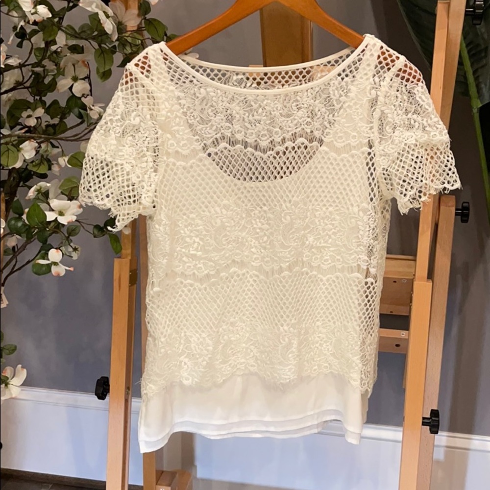 White House black market white tank & lace blouse